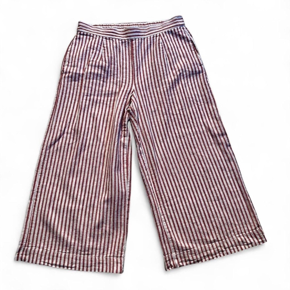 Beach Lunch Lounge wide leg cotton/linen blend pants in red and white stripe - M